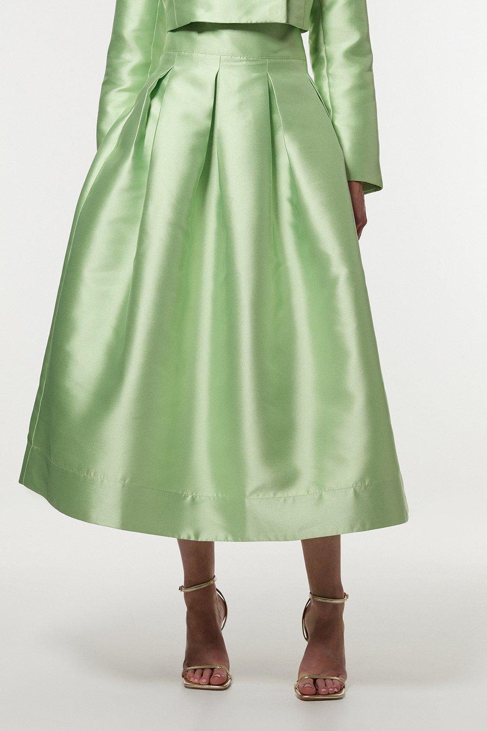 Twill Woven Prom Maxi Skirt - Green