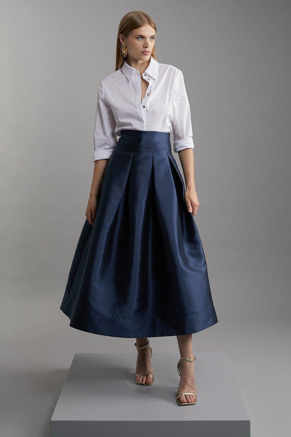 Twill Woven Prom Maxi Skirt - Navy