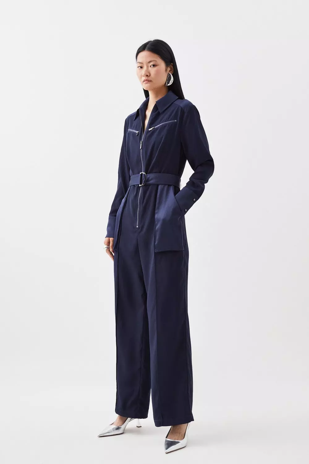 Navy cheap crepe jumpsuit