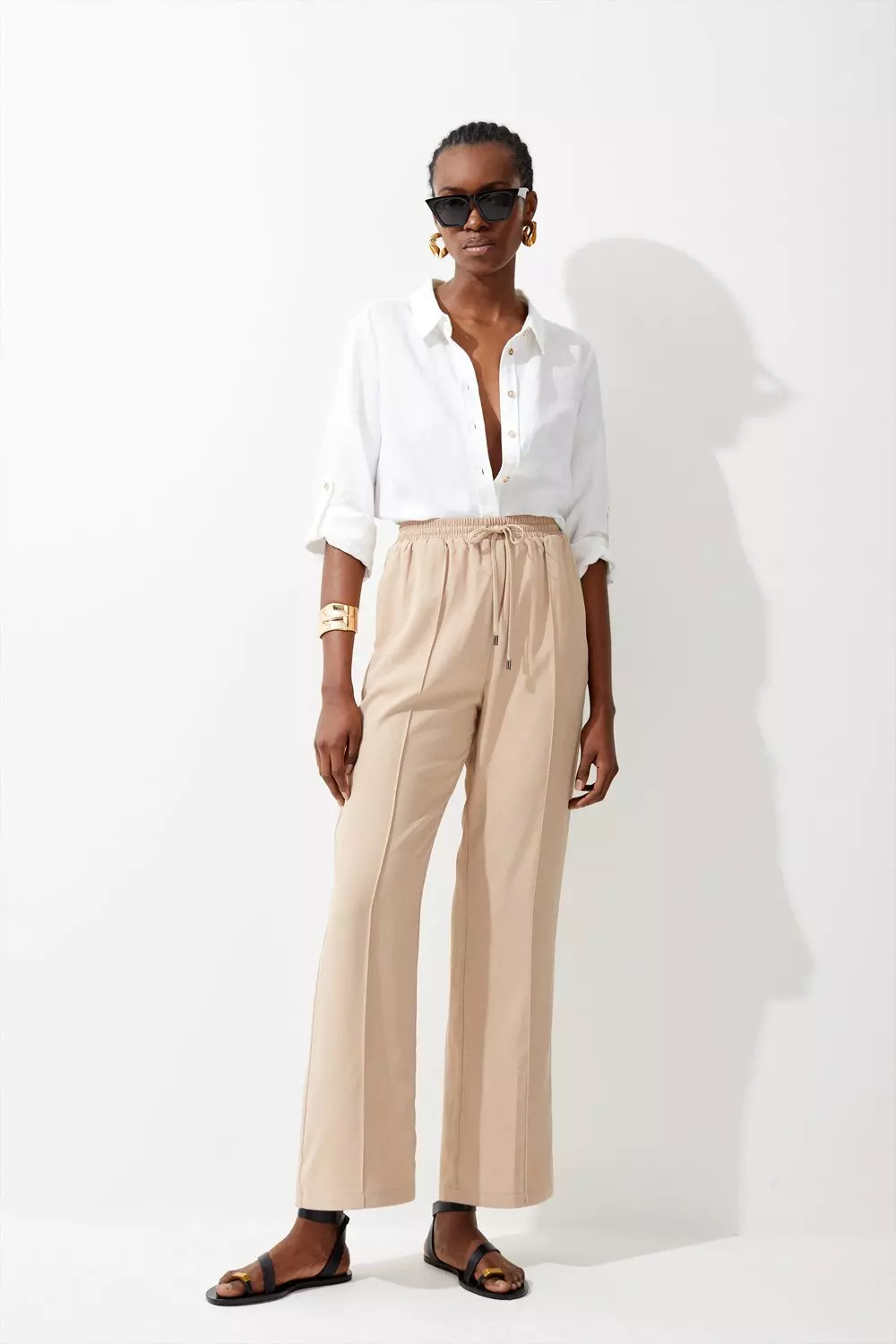 HIGH-WAIST TROUSERS - camel