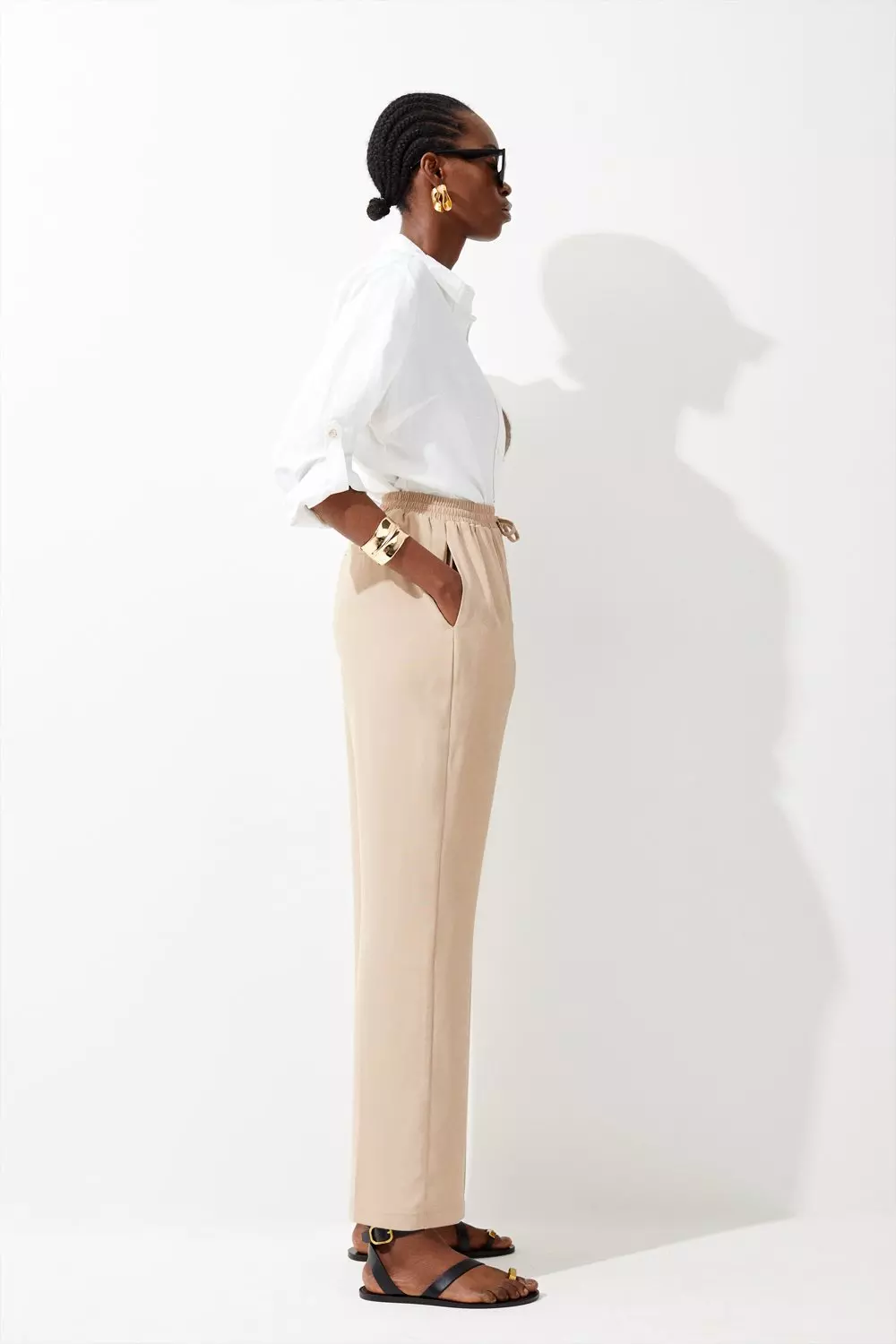 Satin Crepe Seamed High Waisted Trouser