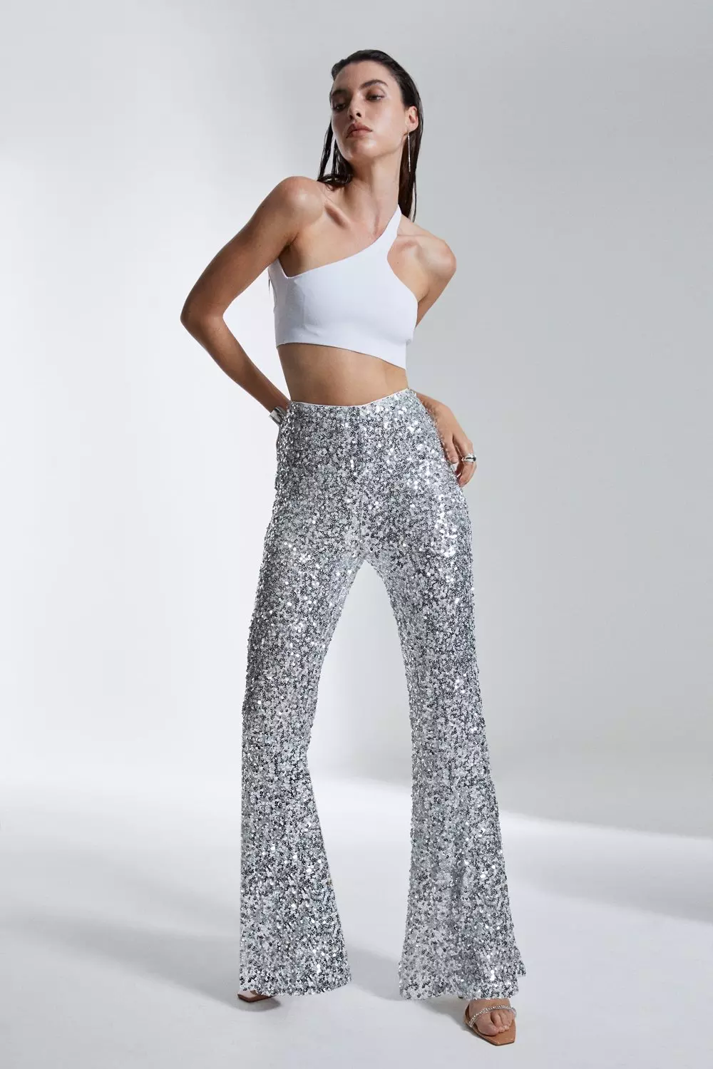 Gray pants with all-over sequins