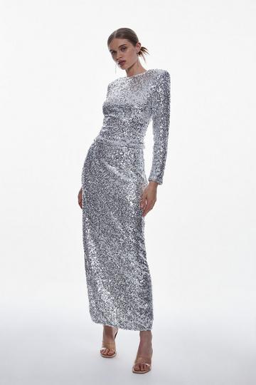 Silver Bias Cut Sequin Skirt