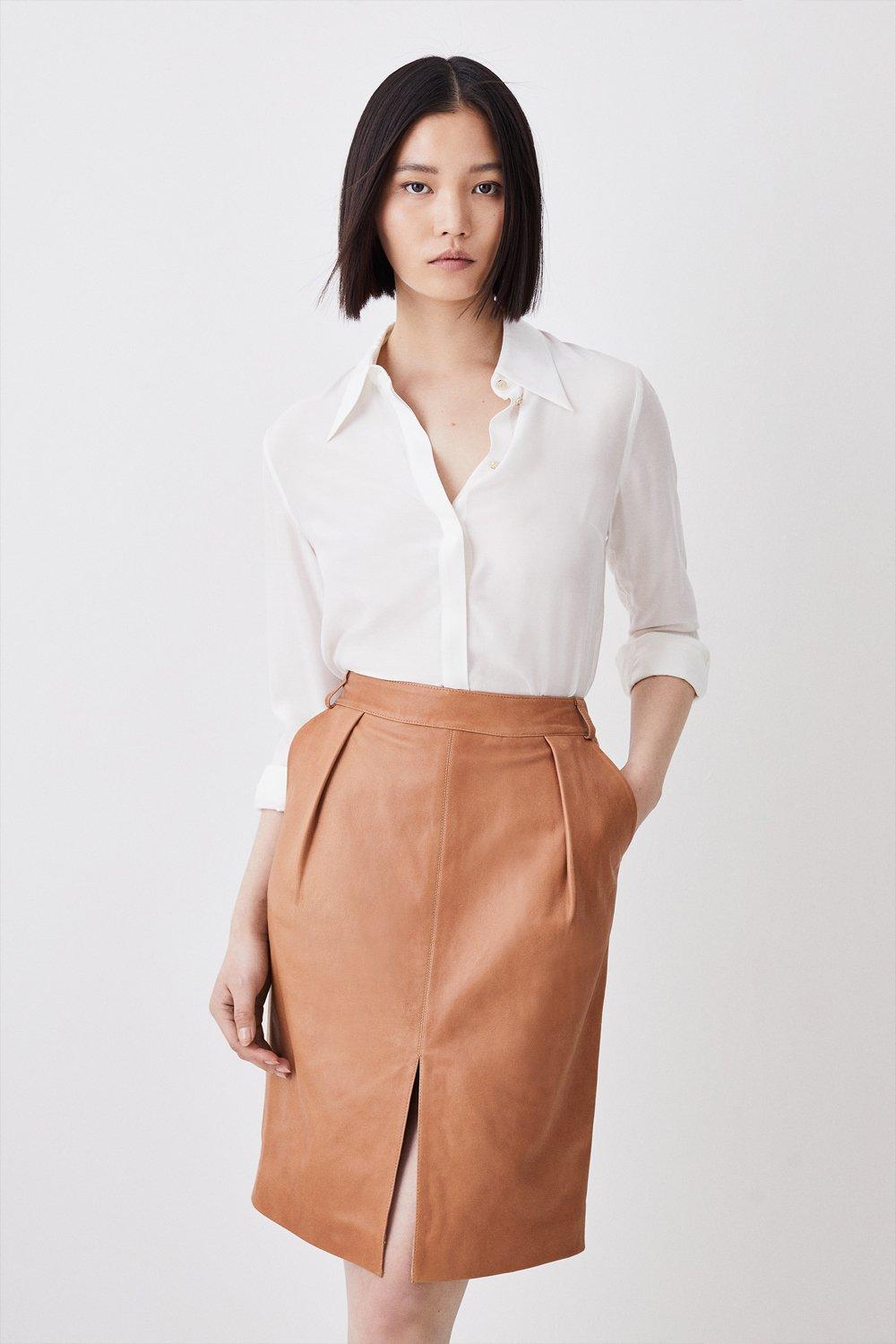 Tan shop pencil skirt