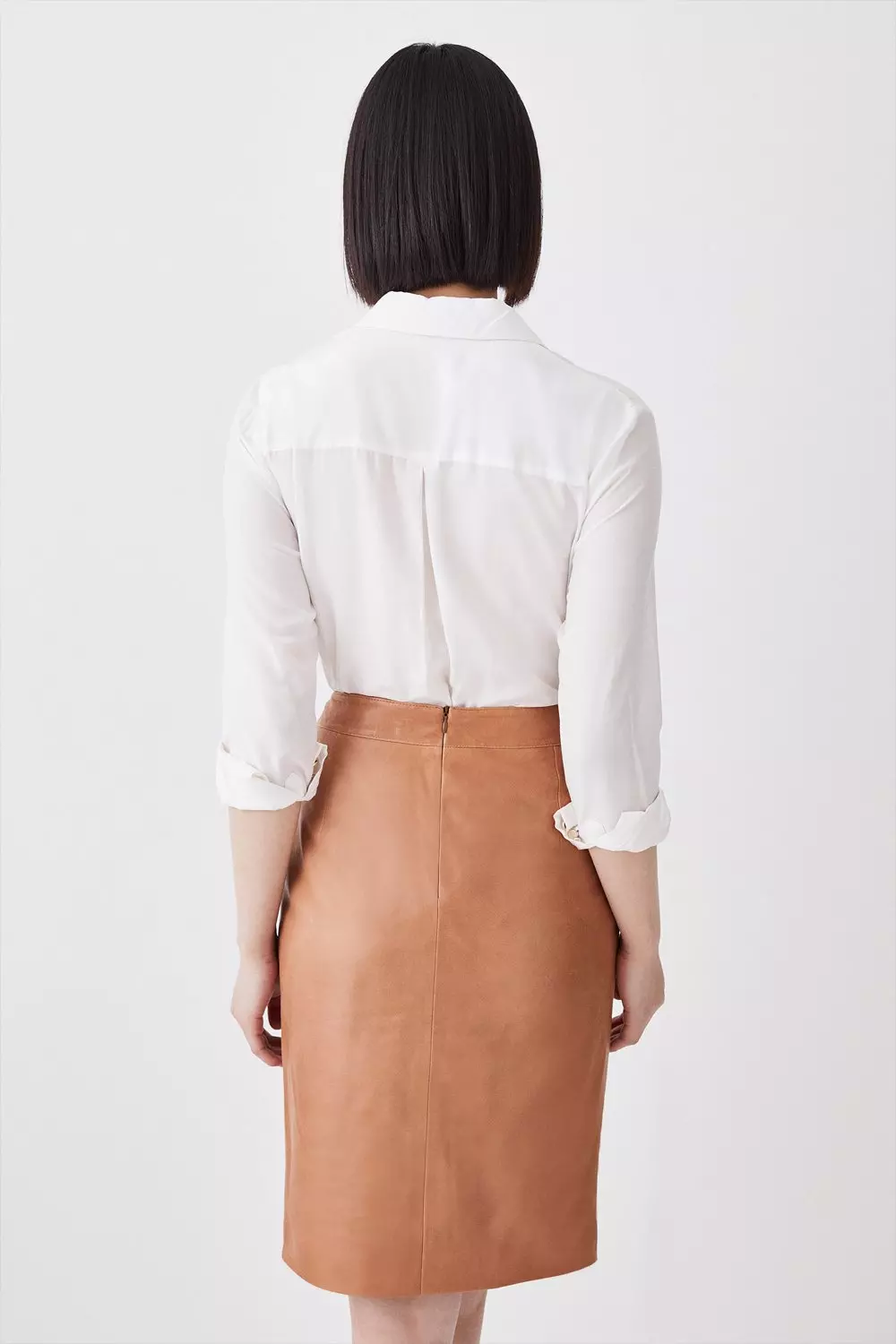 Faux leather hotsell pencil skirt tan