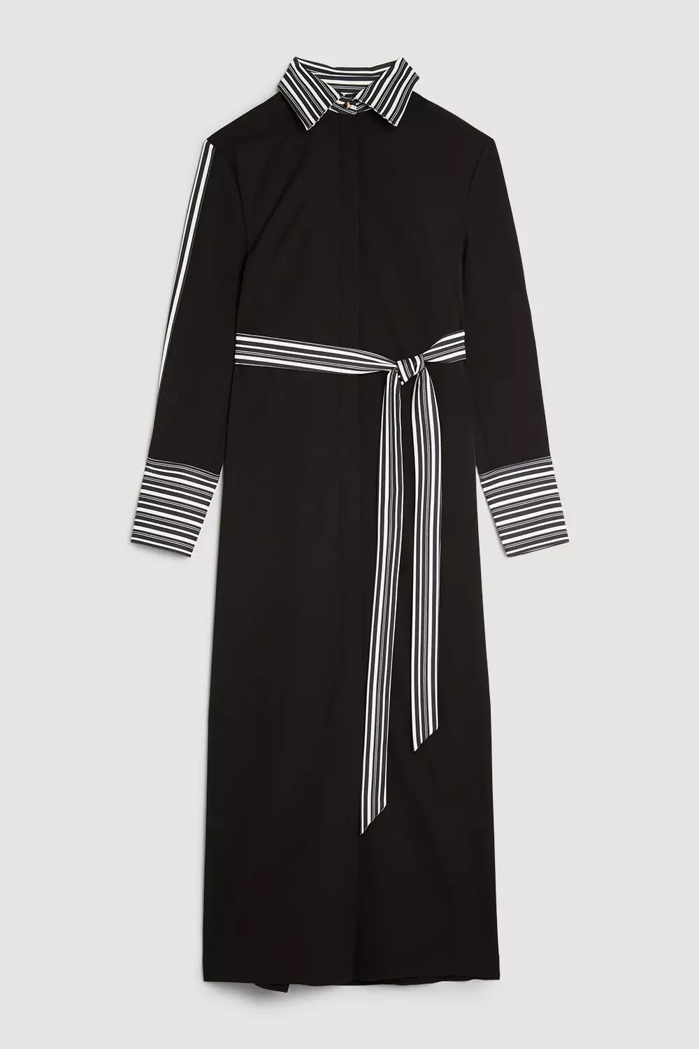 Stripe Twill Woven Belted Midi Shirt Dress | Karen Millen