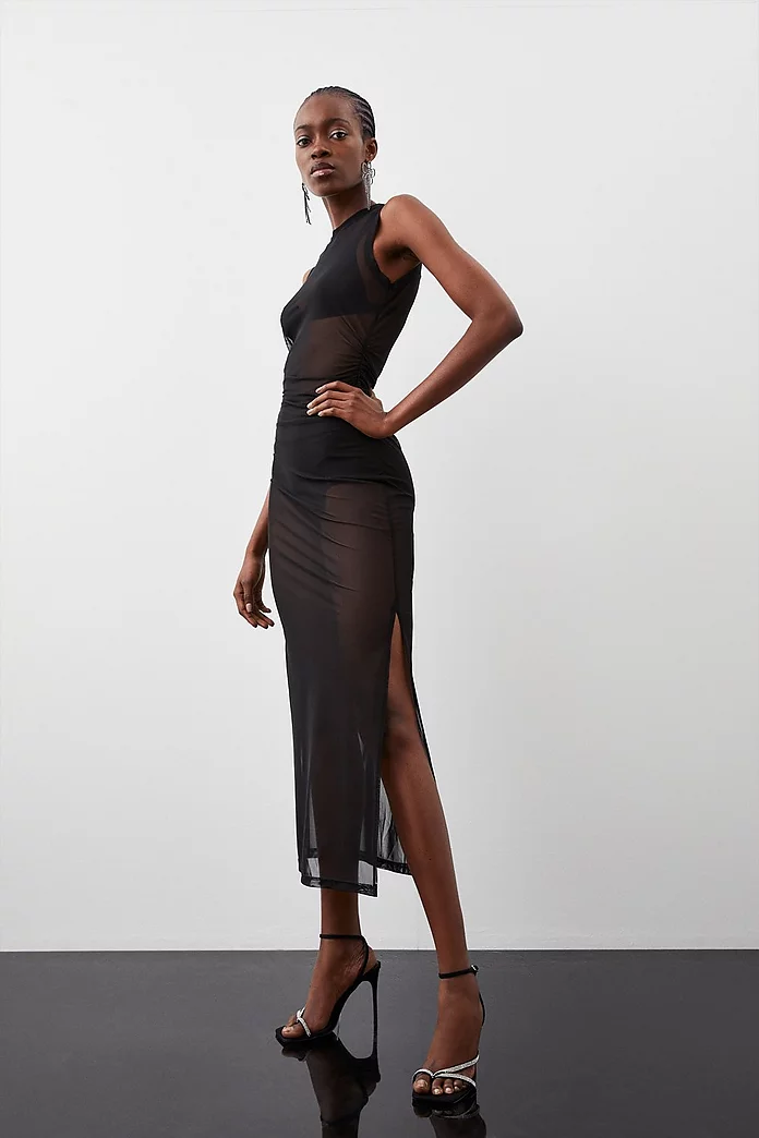 Mesh Ruched Midaxi Dress