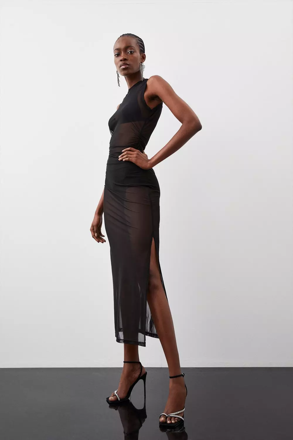 Black ruched 2025 midaxi dress