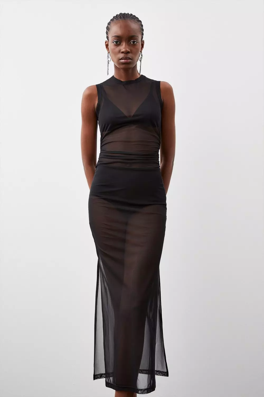 Long black mesh dress sale