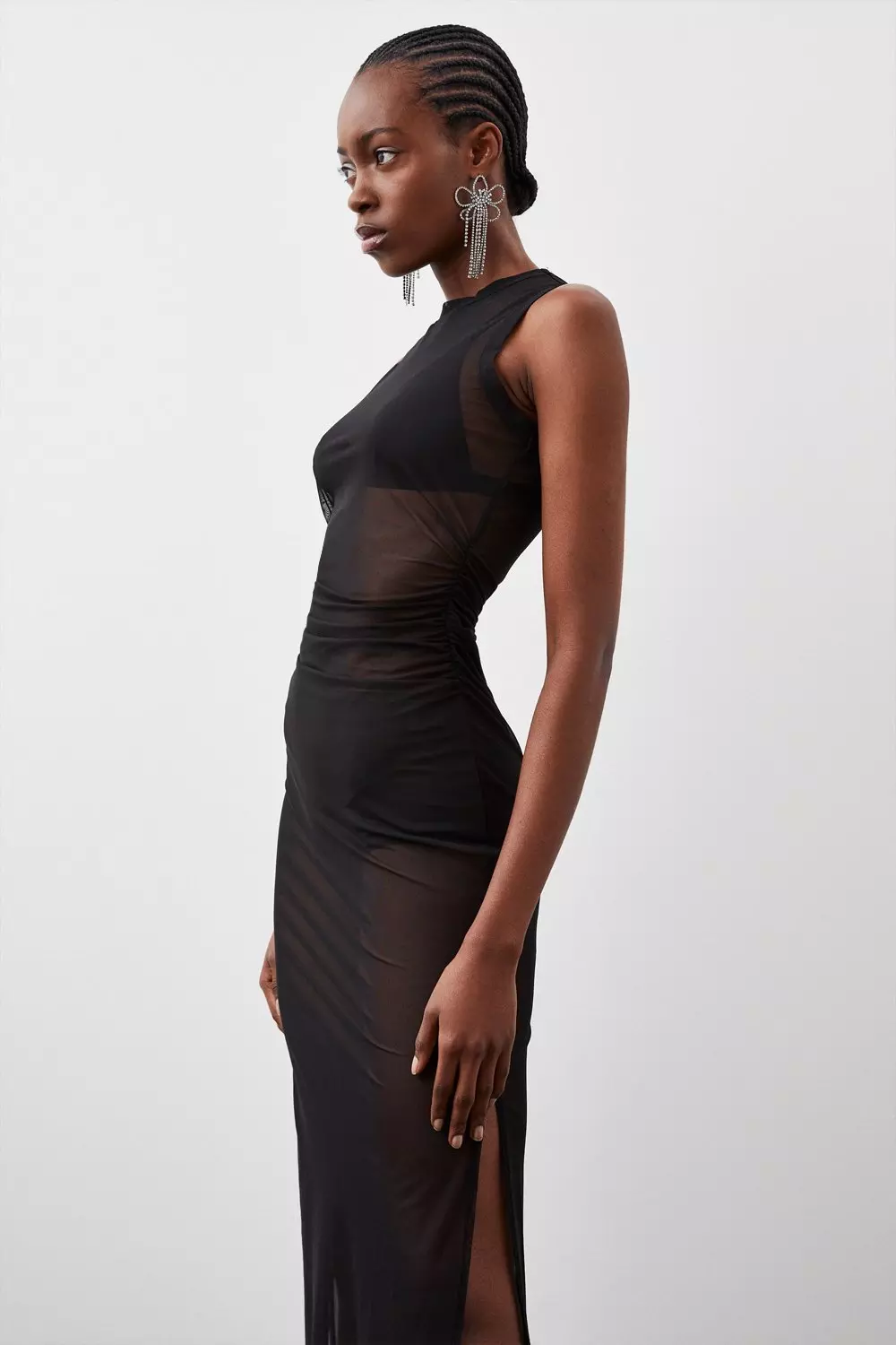 Mesh ruched shop midaxi dress