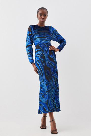Blue Petite Velvet Devore Midaxi Column Dress