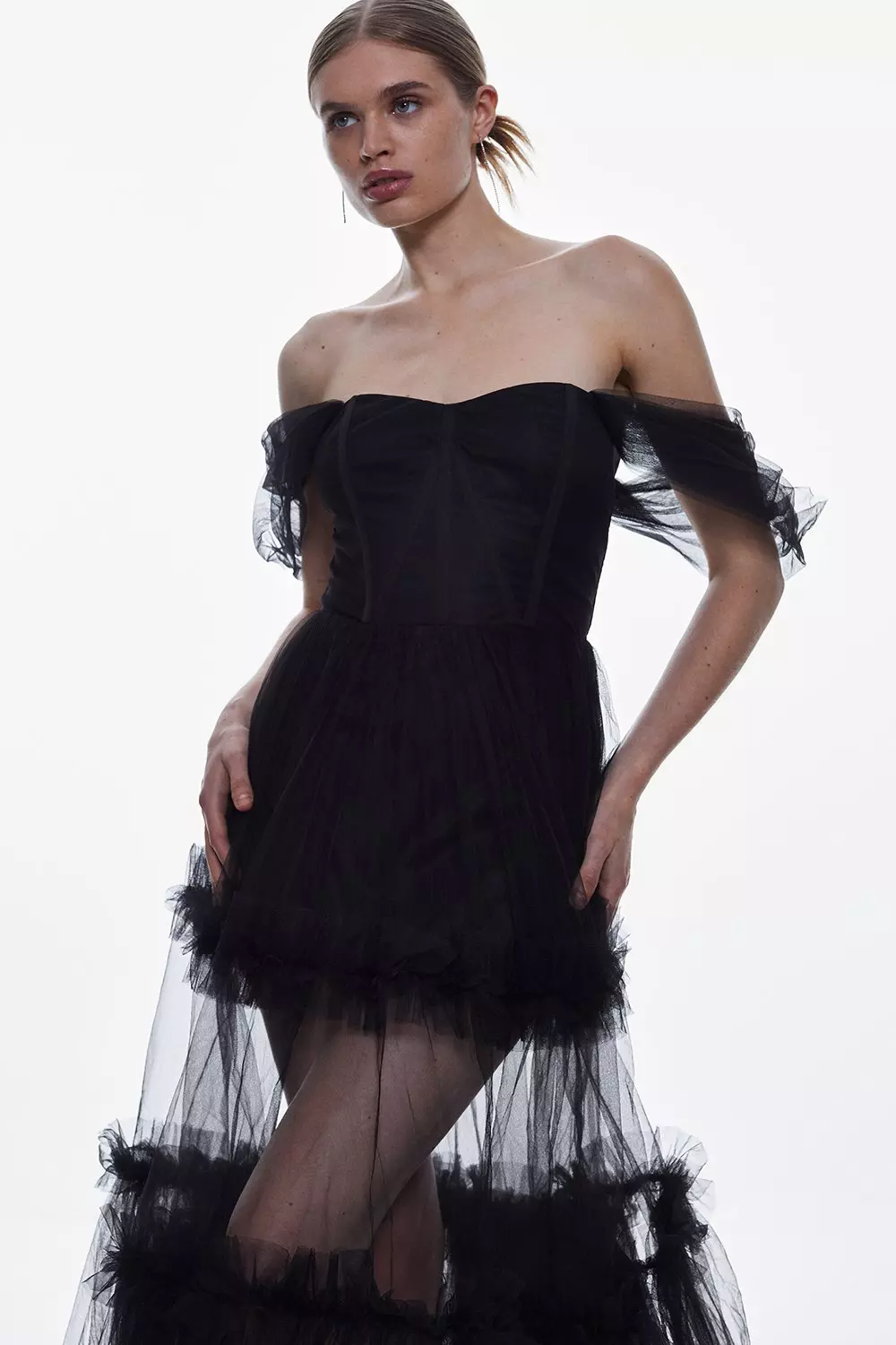 Lydia Millen Corset Detail Tulle Tiered Woven Dress | Karen Millen