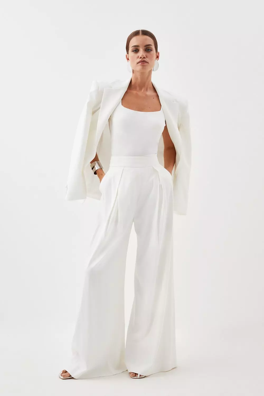 Closet London Ivory White Wide Leg Pleated Trousers