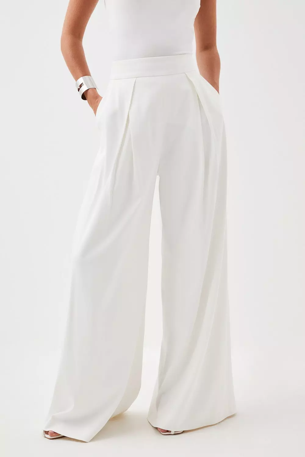 Pleated Wide Leg Pants White