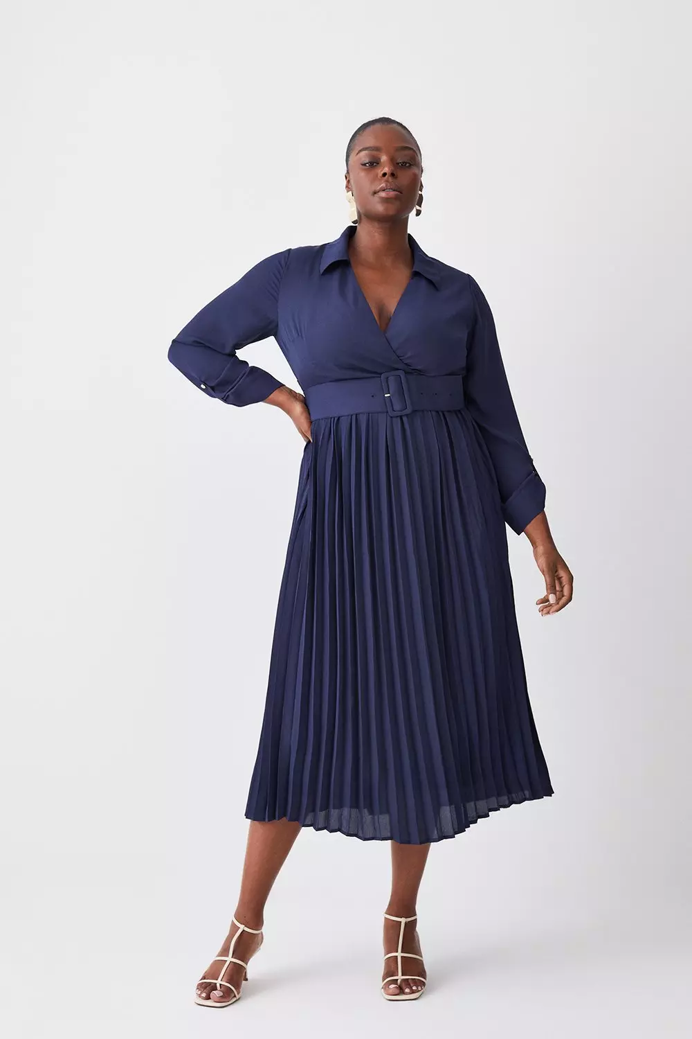 Plus Satin Pleated Midi Dress