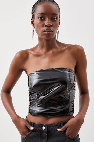 High Shine Stretch Faux Leather Tube Top black