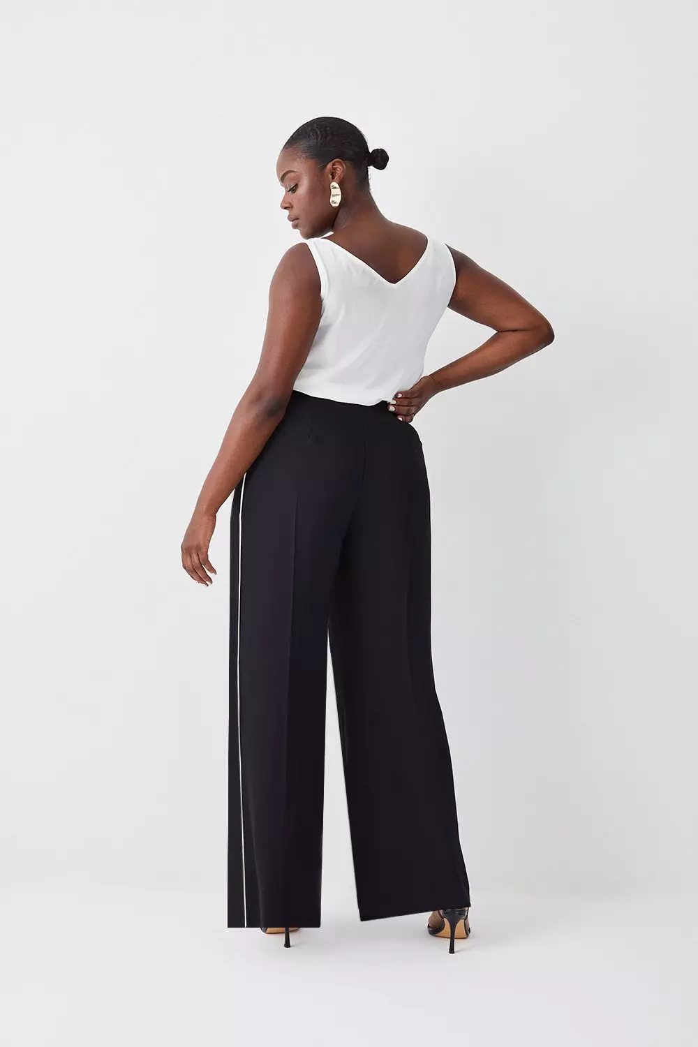 Plus Size Soft Tailored Pipe Detail Wide Leg Pants | Karen Millen