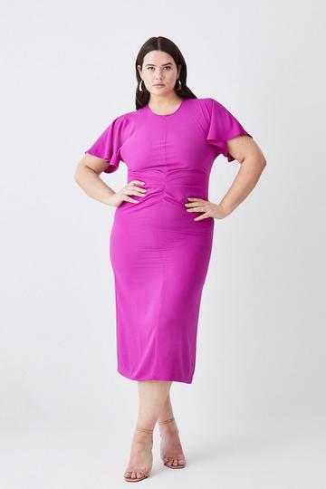 Plus Size Ruched Front Crepe Midi Dress magenta