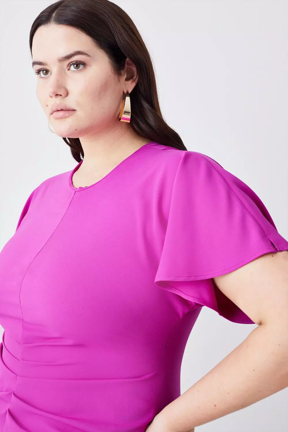 Plus Size Ruched Front Long Sleeve Dress