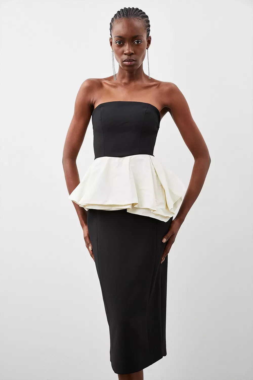 Black and best sale white peplum dress