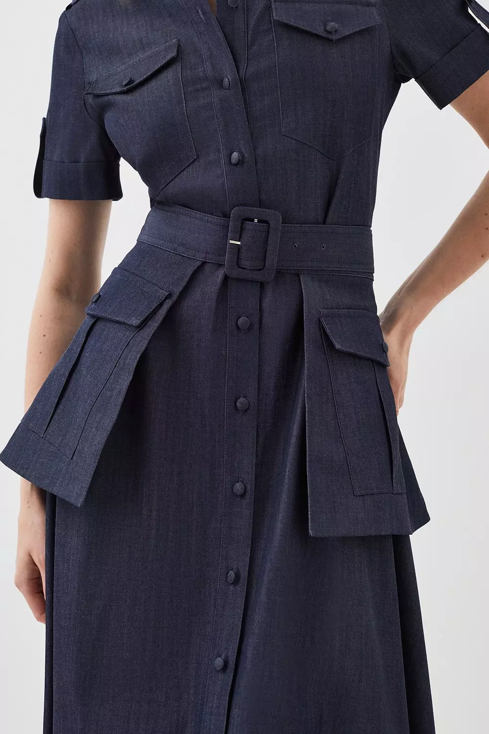 Lydia Millen Tailored Denim Utility Shirt Midi Dress