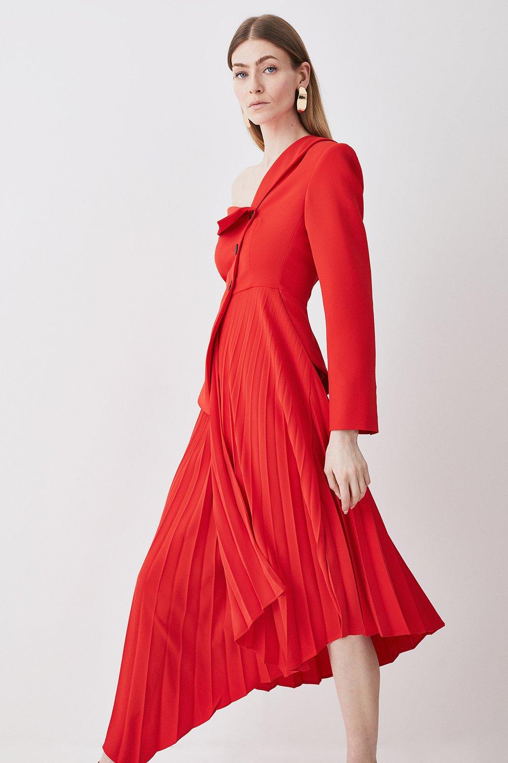 Biyan fill-coupé pleated midi dress - Red