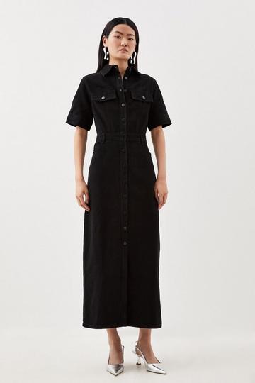 Black Denim Maxi Shirt Dress