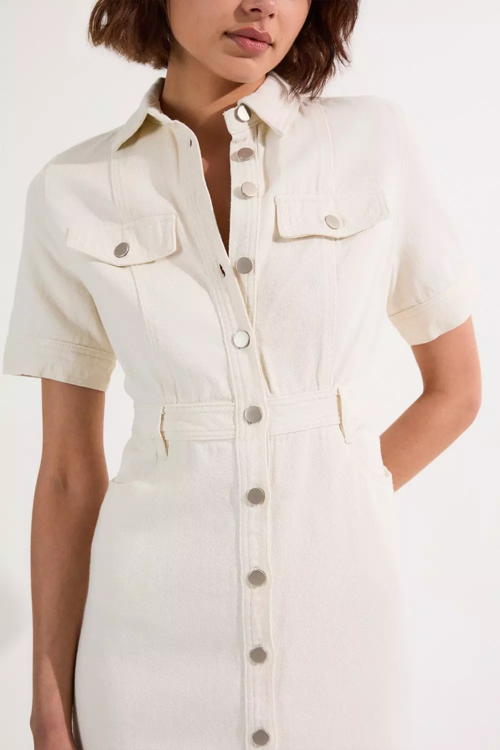 Utility Belted Denim Button-Down Shirt Dress