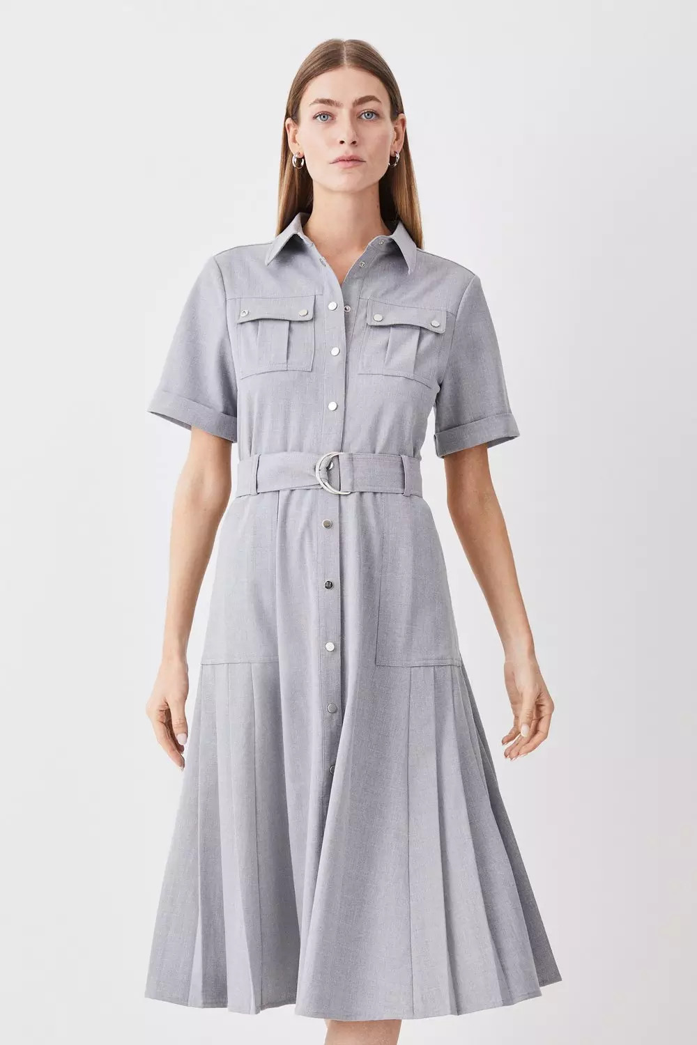 Women's belted midi store shirt dress with pocket