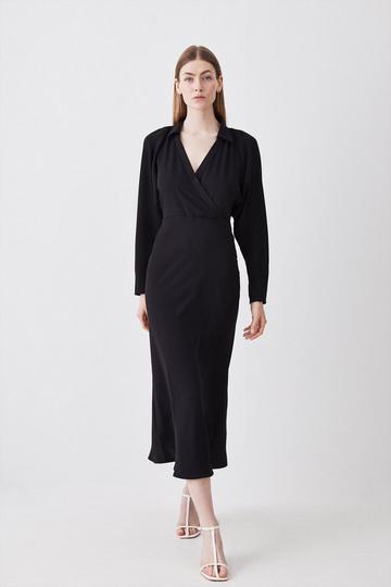 Collared Batwing Midaxi Woven Dress black