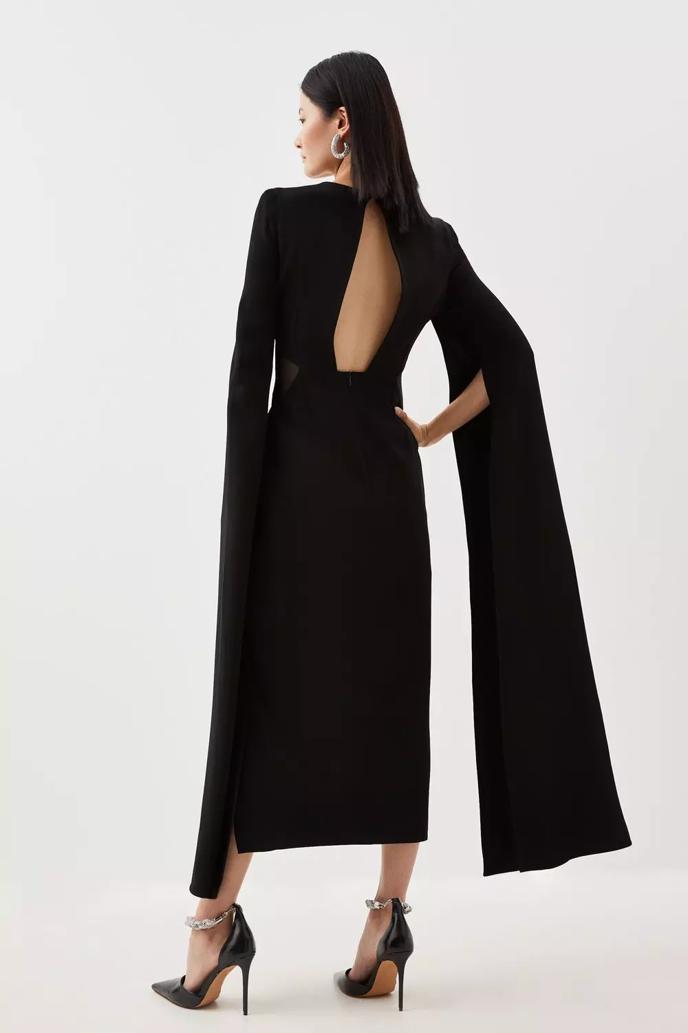 Black mesh store panel midi dress