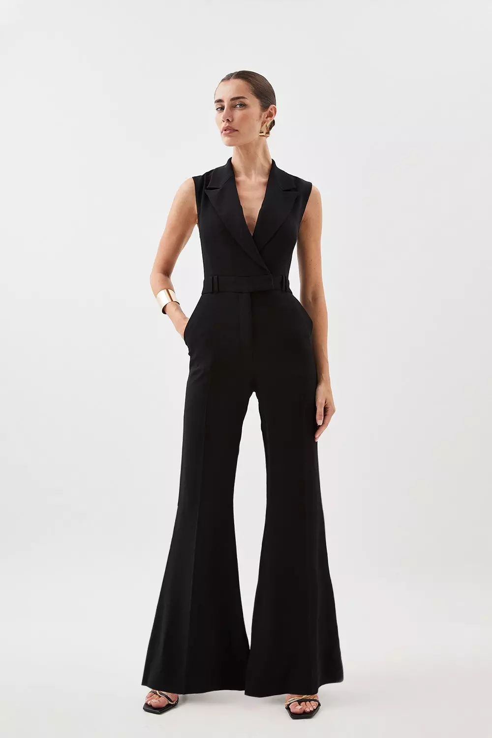 Compact Stretch Viscose Flared Jumpsuit