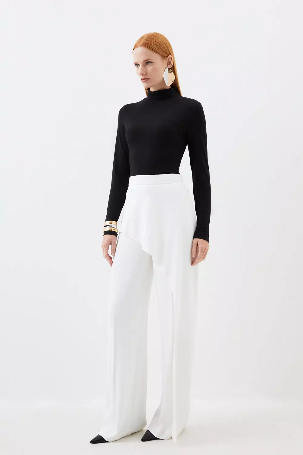 Stretch Woven High-Rise Wide-Leg Pant, Bottoms