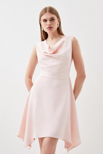Compact Stretch Viscose Cowl Neck Tailored Mini Dress blush