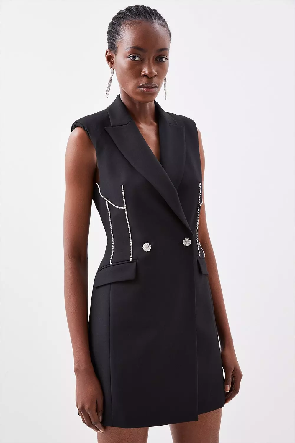 BLACK SLEEVELESS BLAZER DRESS – Luxury Womenswear