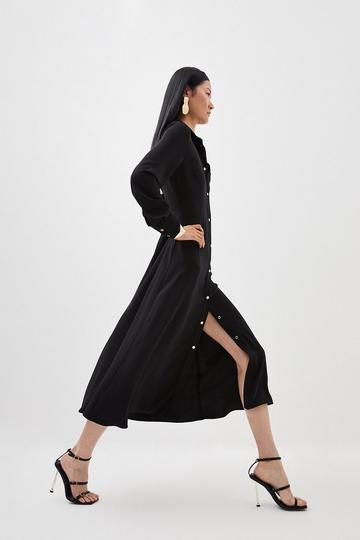 Soft Tailored Cut Out Back Detail Midi Shirt Dress black