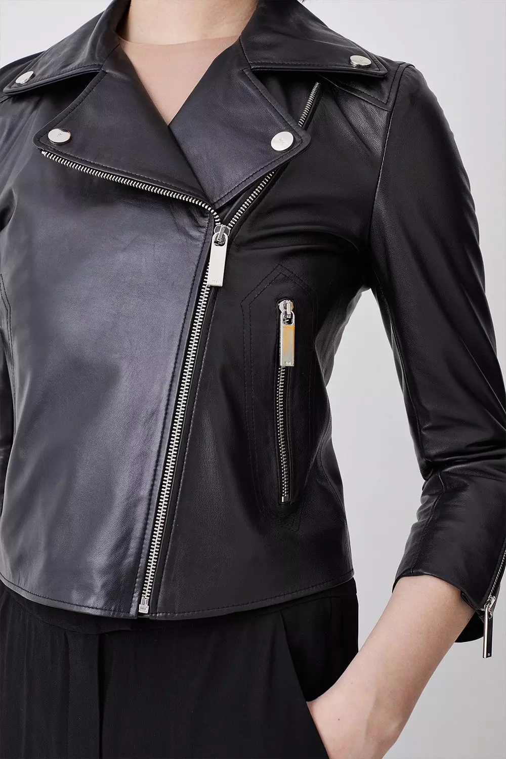 Ladies petite leather biker on sale jacket