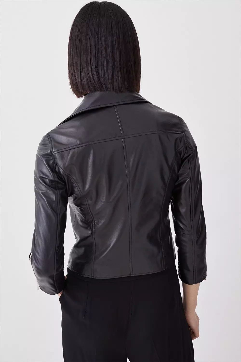 Petite Leather Quilted Moto Jacket | Karen Millen