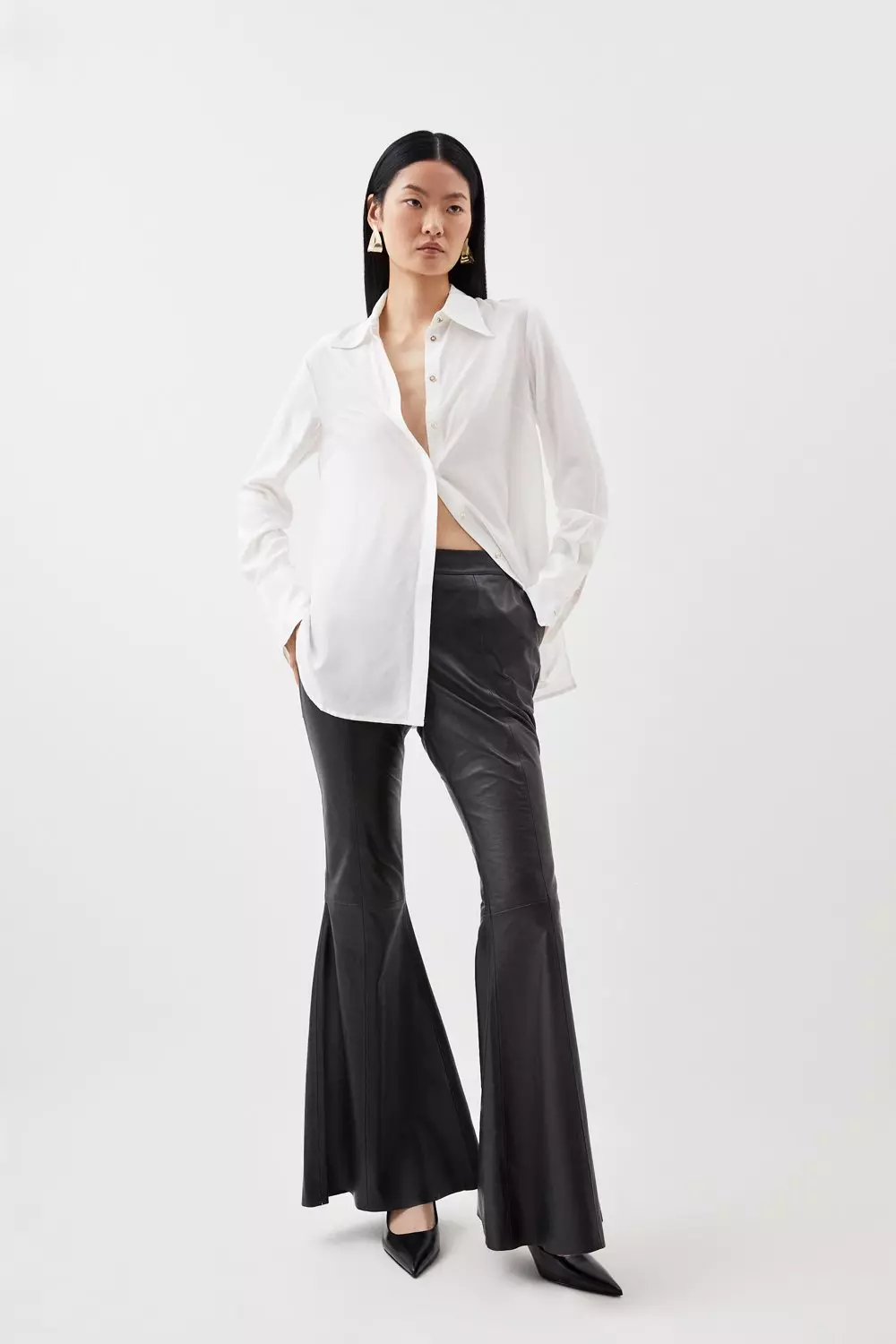 Leather Low Rise Flared Pants