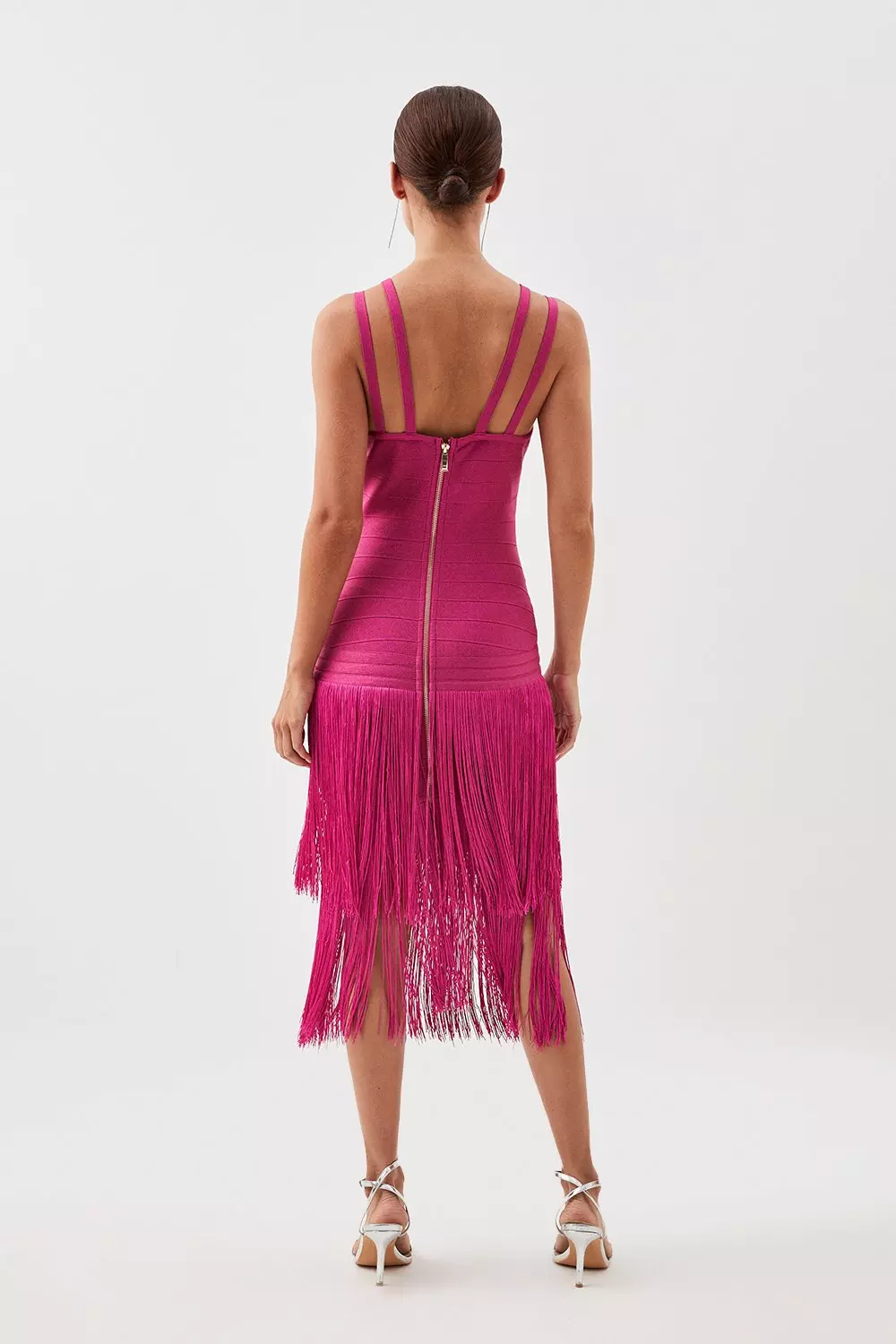 Petite Figure Form Bandage Fringe Knit Midi Dress | Karen Millen