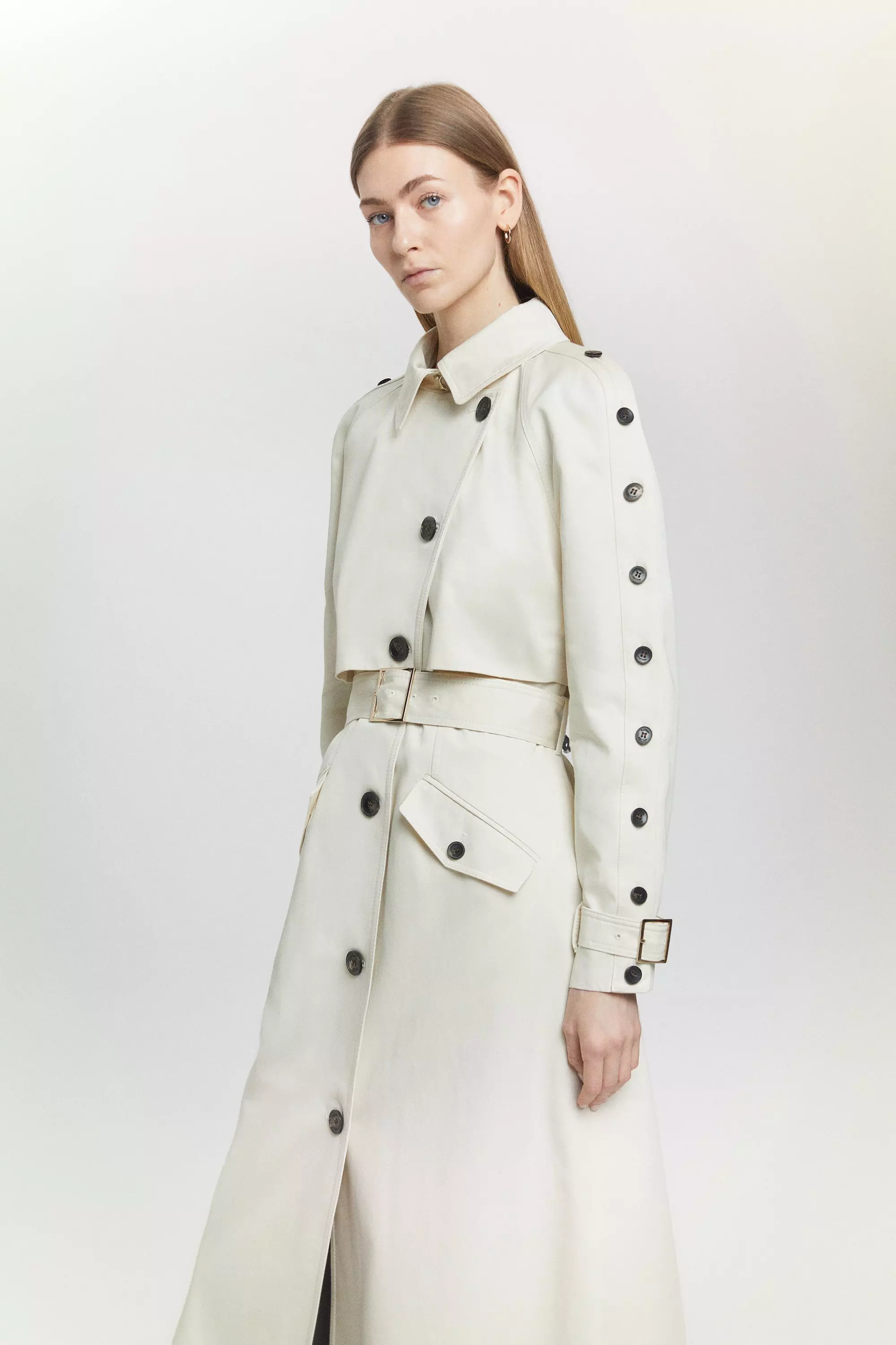 Tall Button Detail Belted Maxi Trench Coat | Karen Millen