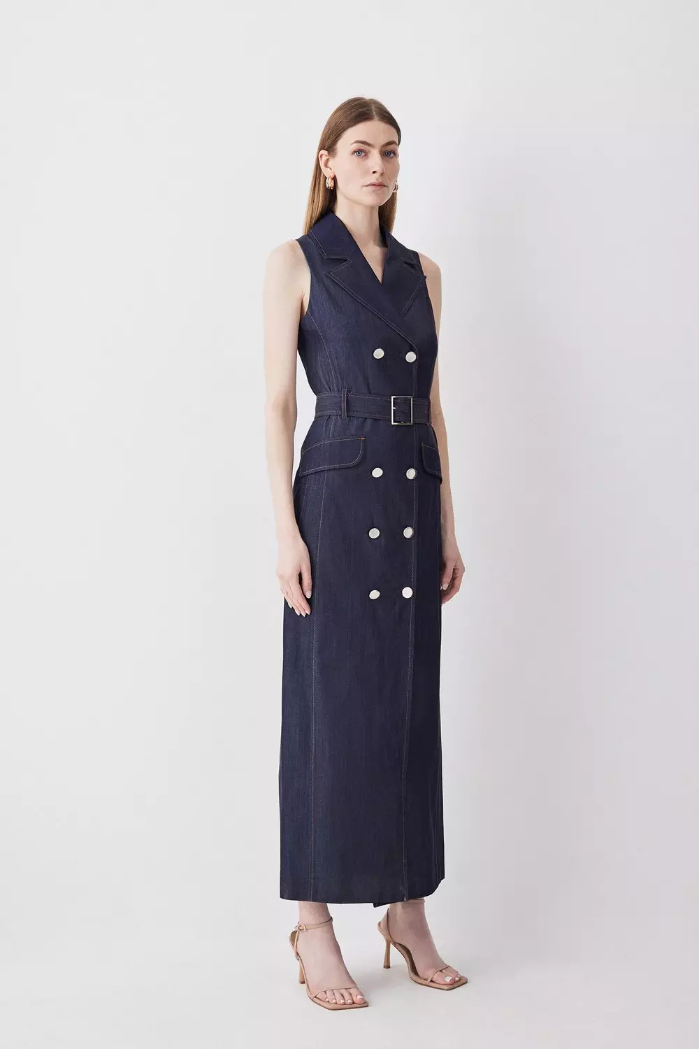 Tall Tailored Denim Belted Trench Midi Dress Karen Millen