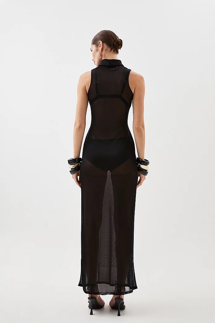 Sheer Knit Racer Style Maxi Dress | Karen Millen