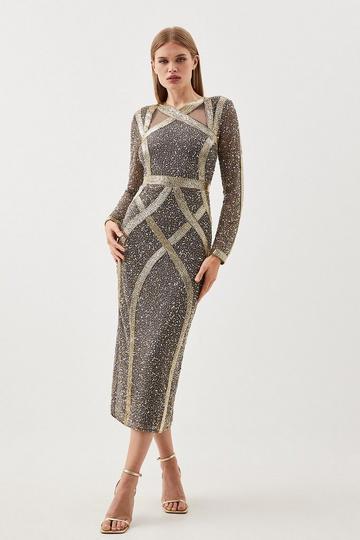 Tall Crystal Embellished Cross Front Midi Dress charcoal