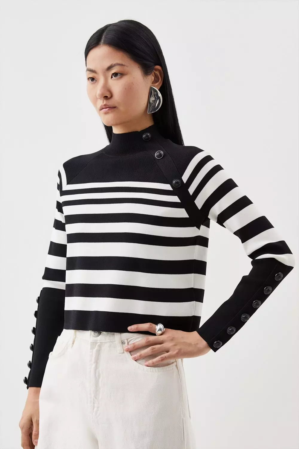 Rib Knit Military Trim Sweater