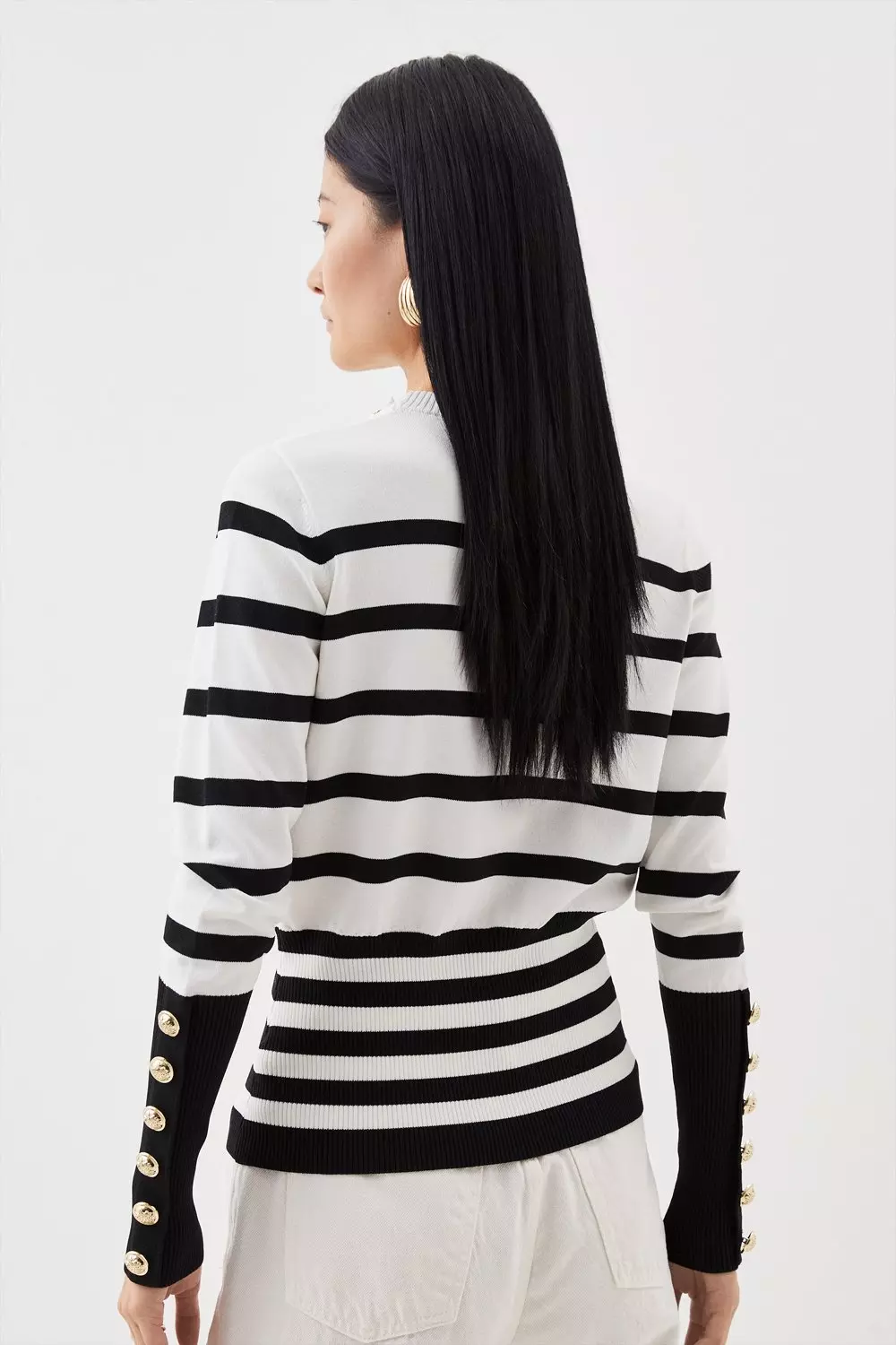 Boucle Knit Oversized Striped Sweater With Scarf | Karen Millen