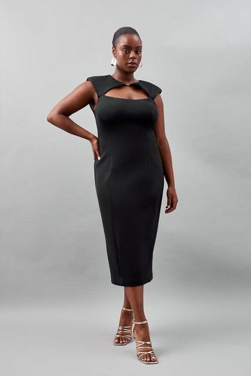 Black Plus Size Scuba Crepe Bandeau Cut Out Woven Midi Dress