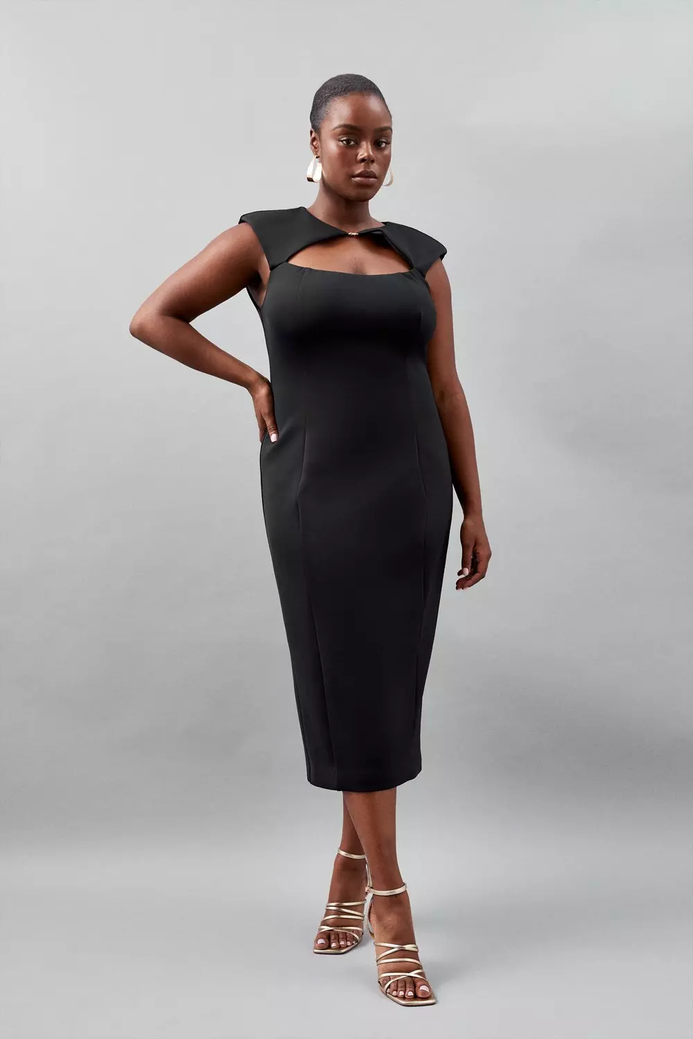 Plus Size Scuba Crepe Bandeau Cut Out Woven Midi Dress