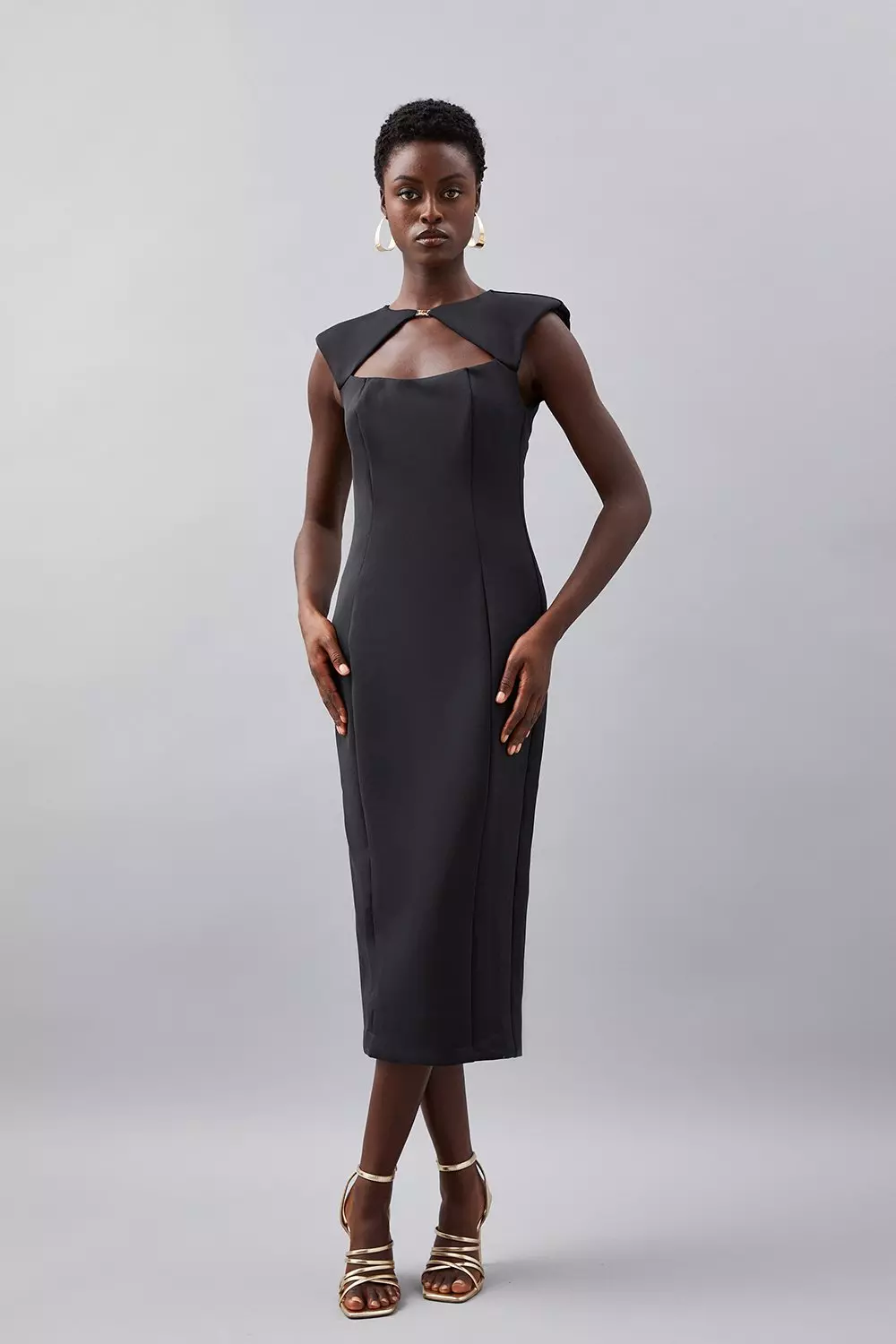 Bandeau Scuba Midi Dress - Black