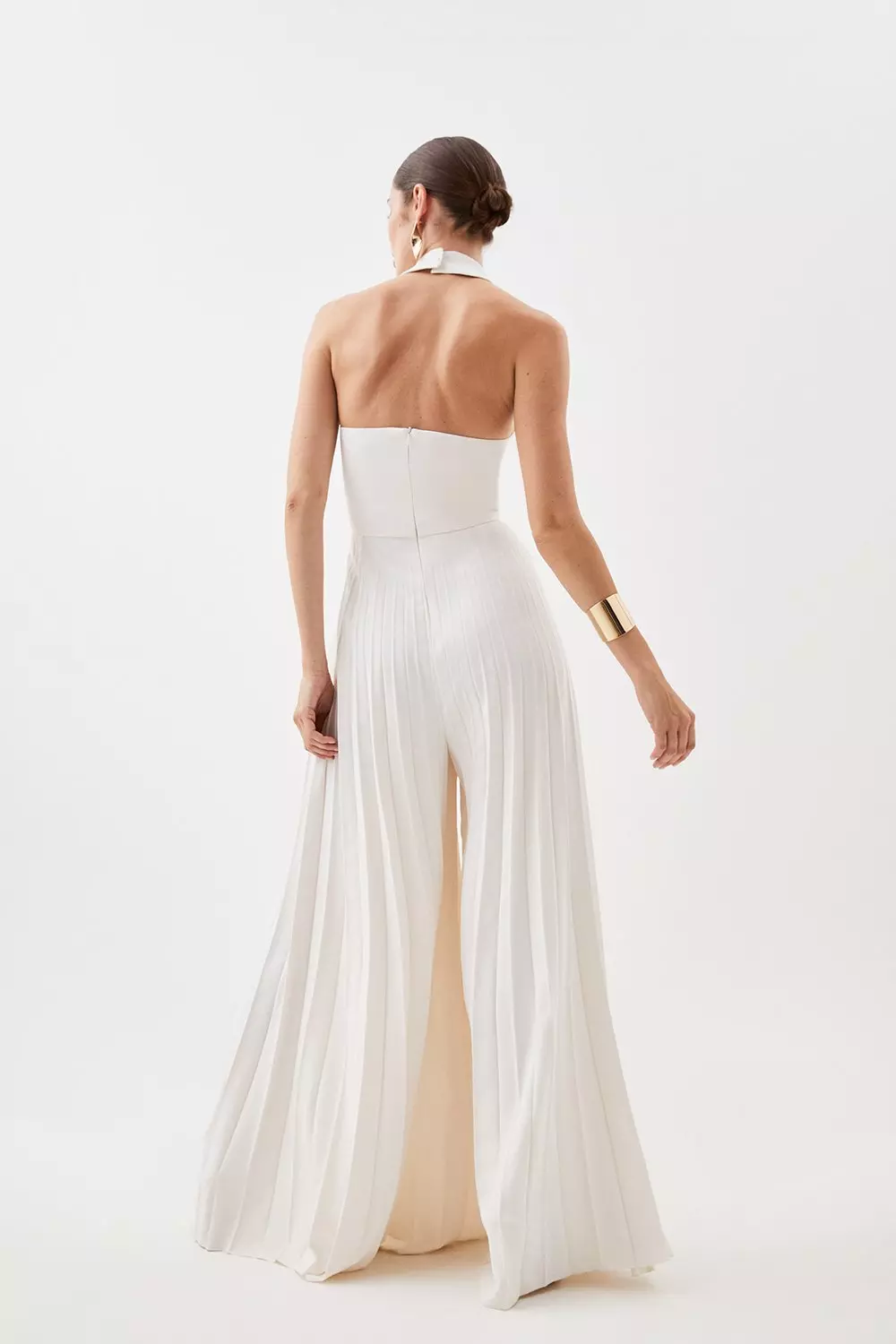 Soft Tailored Full Pleated Halter Neck Jumpsuit